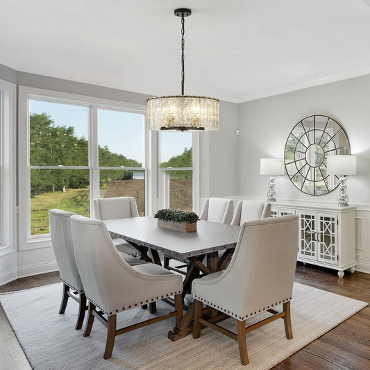 Lampada a sospensione a forma di tamburo rotonda moderna a 5 luci, lampada a soffitto semi-a incasso classica, lampada a sospensione per isola cucina e sala da pranzo