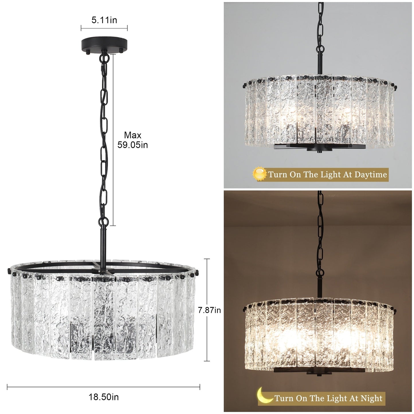 Lampada a sospensione a forma di tamburo rotonda moderna a 5 luci, lampada a soffitto semi-a incasso classica, lampada a sospensione per isola cucina e sala da pranzo