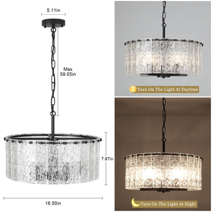 Lampada a sospensione a forma di tamburo rotonda moderna a 5 luci, lampada a soffitto semi-a incasso classica, lampada a sospensione per isola cucina e sala da pranzo