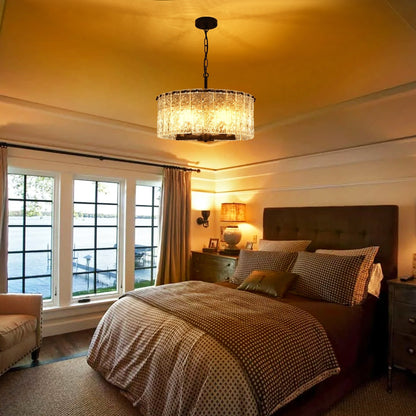 Lampada a sospensione a forma di tamburo rotonda moderna a 5 luci, lampada a soffitto semi-a incasso classica, lampada a sospensione per isola cucina e sala da pranzo