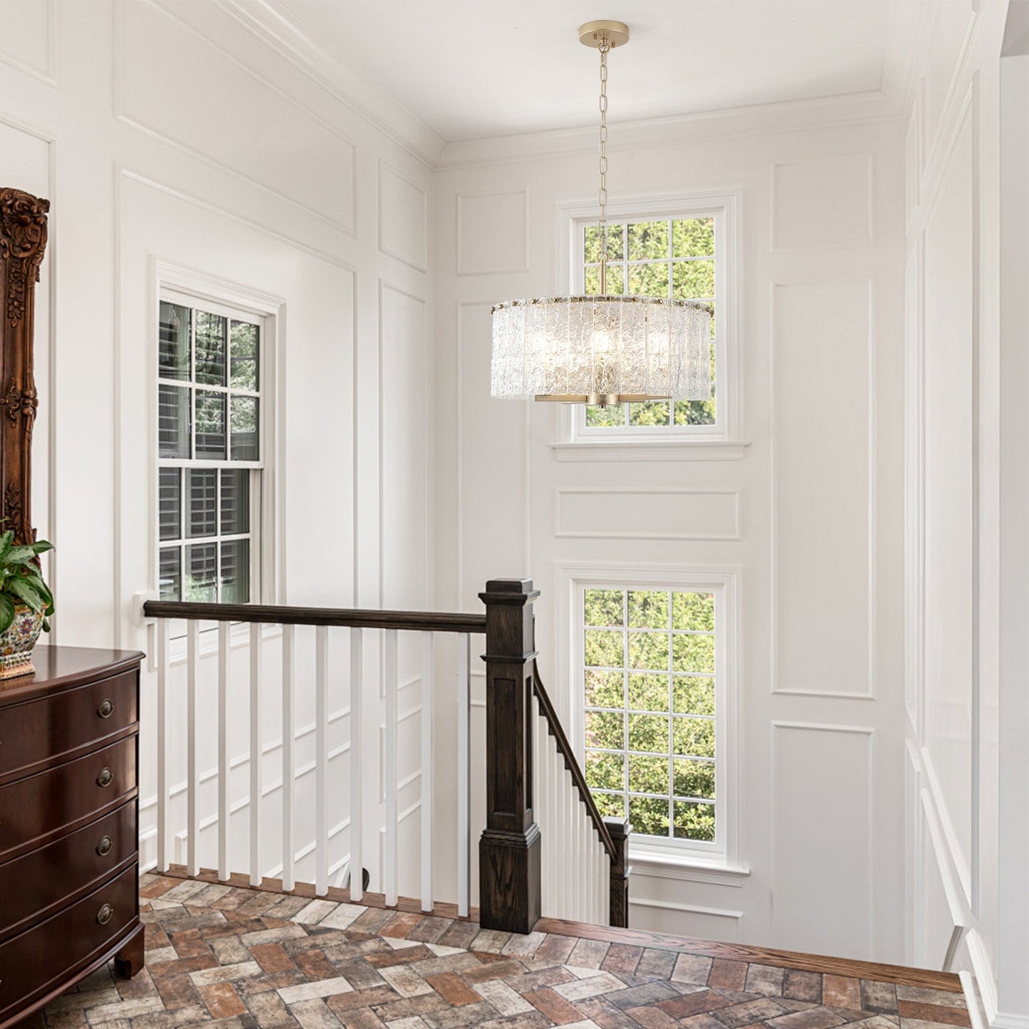 Lampada a sospensione a forma di tamburo rotonda moderna a 5 luci, lampada a soffitto semi-a incasso classica, lampada a sospensione per isola cucina e sala da pranzo