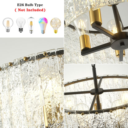 Lampada a sospensione a forma di tamburo rotonda moderna a 5 luci, lampada a soffitto semi-a incasso classica, lampada a sospensione per isola cucina e sala da pranzo