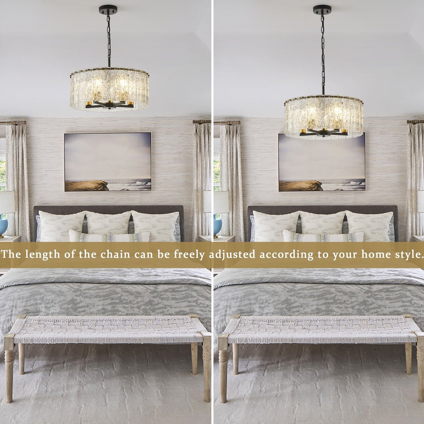 Lampada a sospensione a forma di tamburo rotonda moderna a 5 luci, lampada a soffitto semi-a incasso classica, lampada a sospensione per isola cucina e sala da pranzo