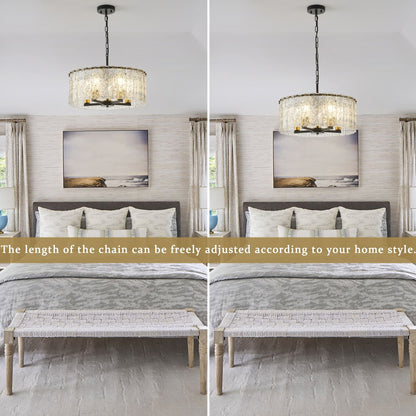 Lampada a sospensione a forma di tamburo rotonda moderna a 5 luci, lampada a soffitto semi-a incasso classica, lampada a sospensione per isola cucina e sala da pranzo