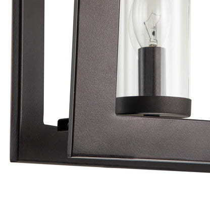 Lampadario lineare industriale moderno a 5 luci per sala da pranzo, stile farmhouse, con paralume cilindrico in vetro trasparente, adatto anche per illuminazione di isole cucina.