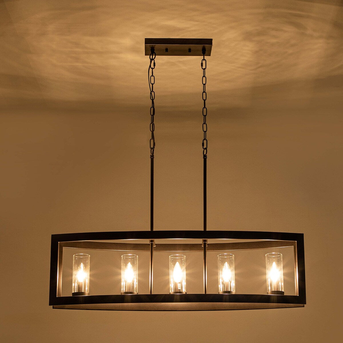 Lampada a sospensione rettangolare vintage in vetro, stile industriale moderno di metà secolo, con 5 luci, ideale per isole cucina.