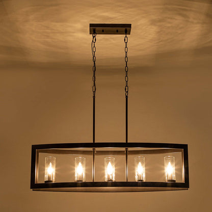Lampada a sospensione rettangolare vintage in vetro, stile industriale moderno di metà secolo, con 5 luci, ideale per isole cucina.