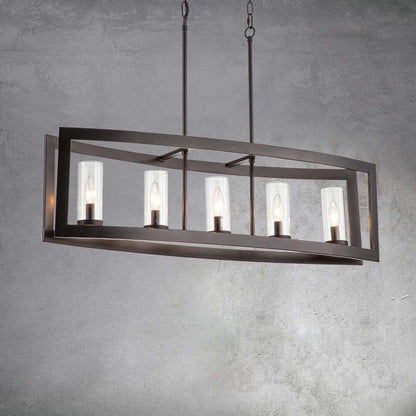 Lampada a sospensione rettangolare vintage in vetro, stile industriale moderno di metà secolo, con 5 luci, ideale per isole cucina.