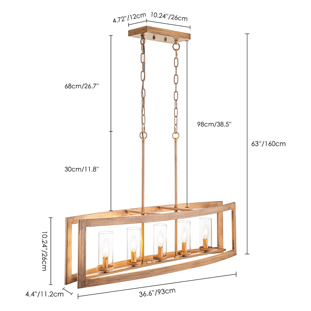 Lampada a sospensione rettangolare vintage in vetro, stile industriale moderno di metà secolo, con 5 luci, ideale per isole cucina.
