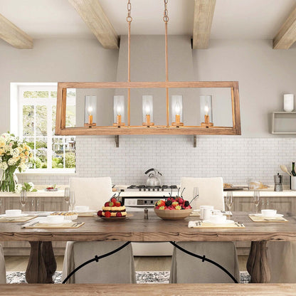 Lampada a sospensione rettangolare vintage in vetro, stile industriale moderno di metà secolo, con 5 luci, ideale per isole cucina.