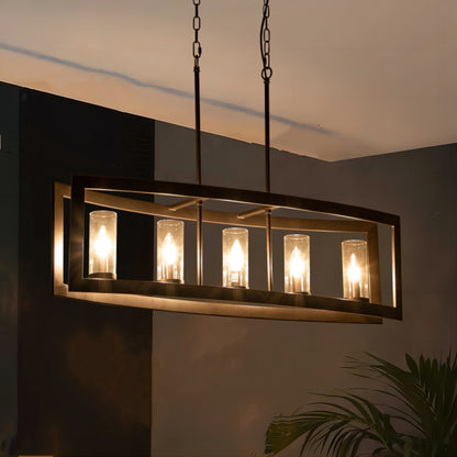Lampada a sospensione rettangolare vintage in vetro, stile industriale moderno di metà secolo, con 5 luci, ideale per isole cucina.