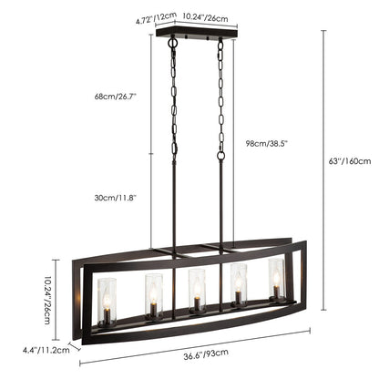 Lampada a sospensione rettangolare vintage in vetro, stile industriale moderno di metà secolo, con 5 luci, ideale per isole cucina.