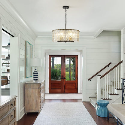 Lampada a sospensione a forma di tamburo rotonda moderna a 5 luci, lampada a soffitto semi-a incasso classica, lampada a sospensione per isola cucina e sala da pranzo