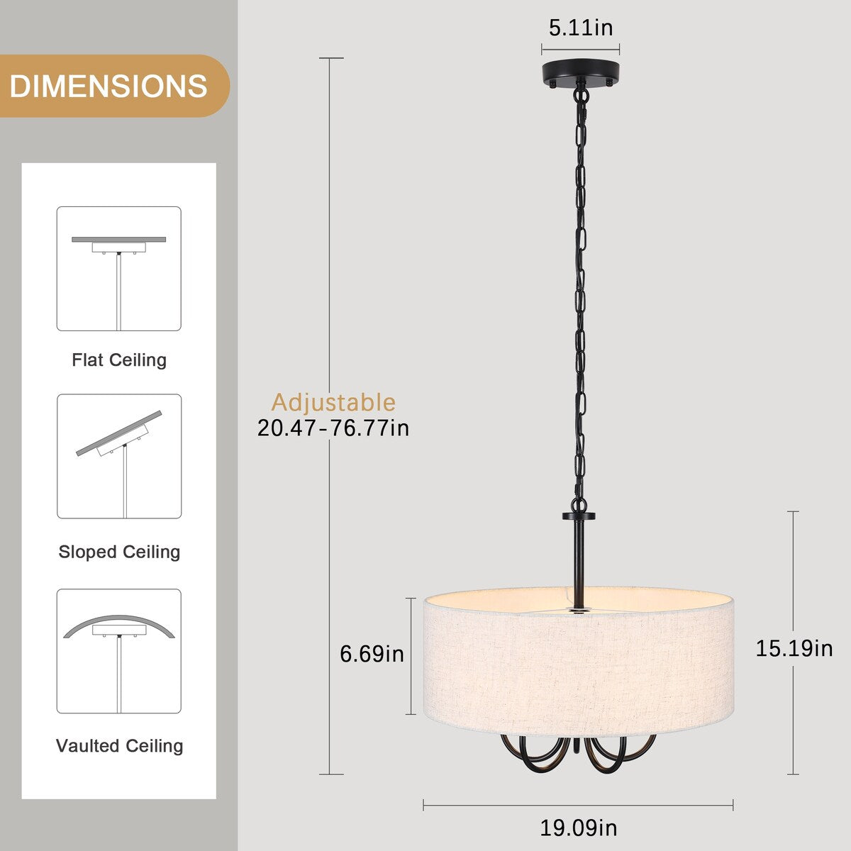 Lampada a soffitto moderna a 5 luci a semi-soffitto per sala da pranzo, camere da letto, soggiorno - N/A