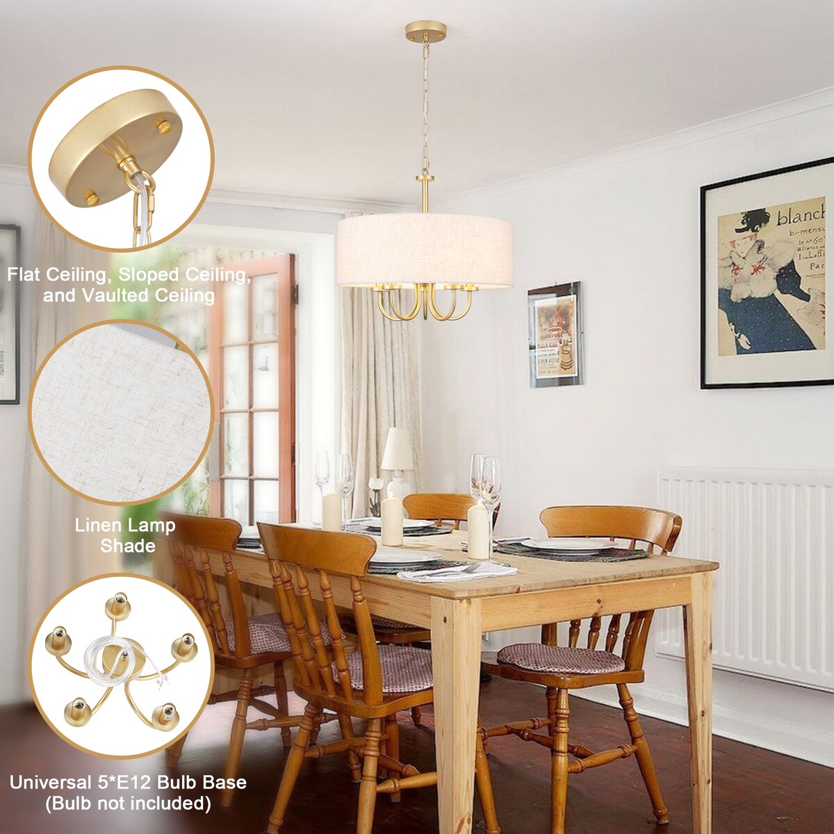 Lampada a soffitto moderna a 5 luci a semi-soffitto per sala da pranzo, camere da letto, soggiorno - N/A