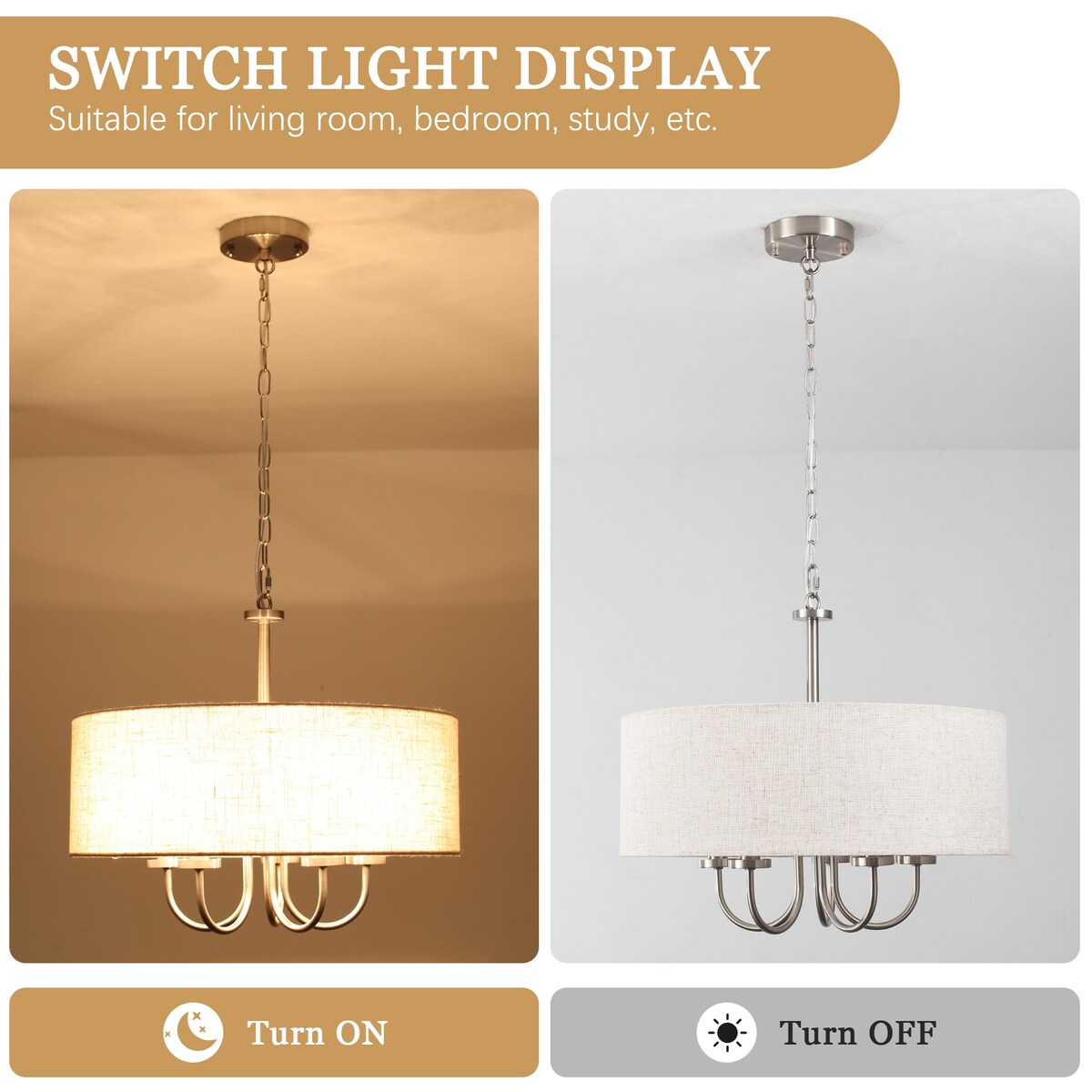 Lampada a soffitto moderna a 5 luci a semi-soffitto per sala da pranzo, camere da letto, soggiorno - N/A