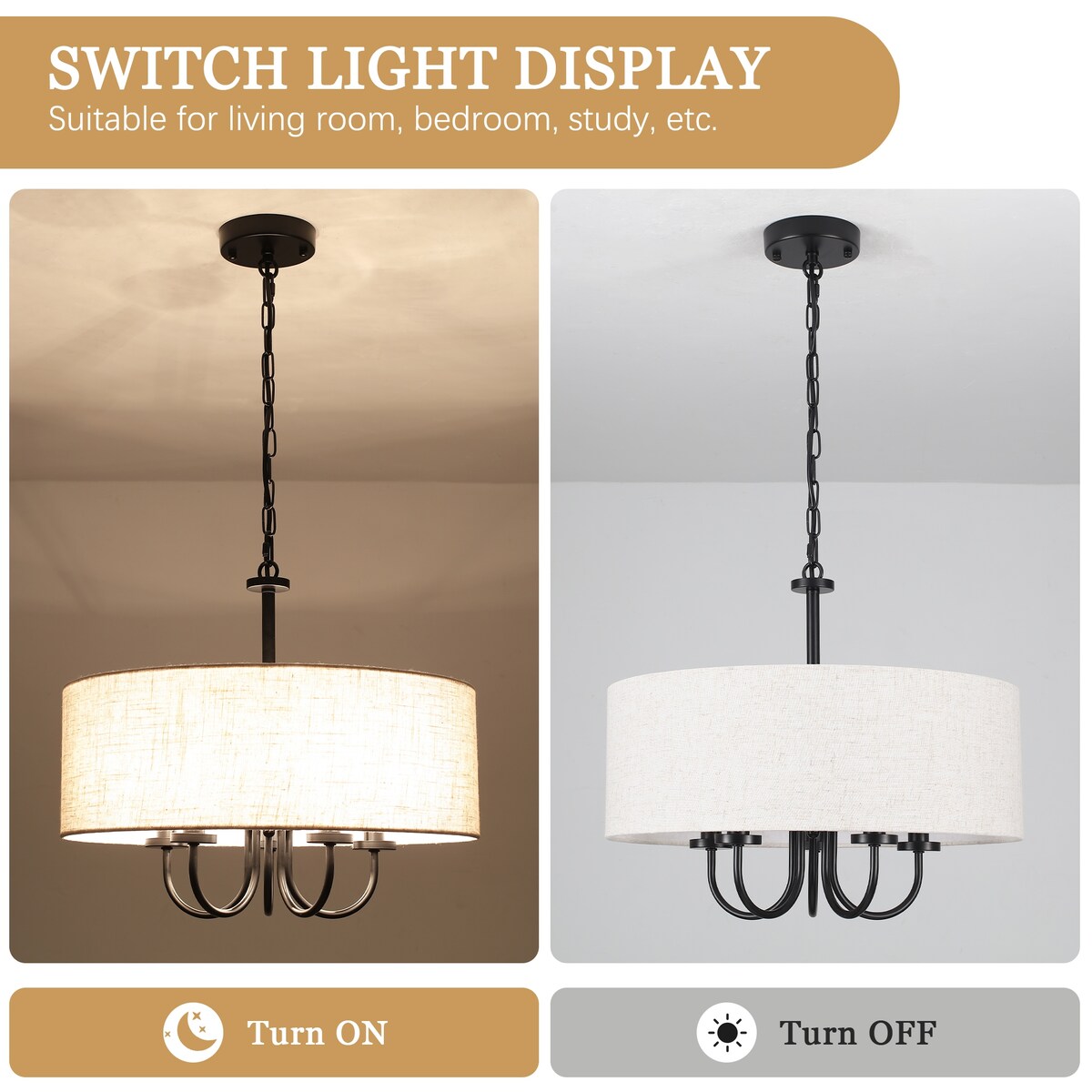 Lampada a soffitto moderna a 5 luci a semi-soffitto per sala da pranzo, camere da letto, soggiorno - N/A