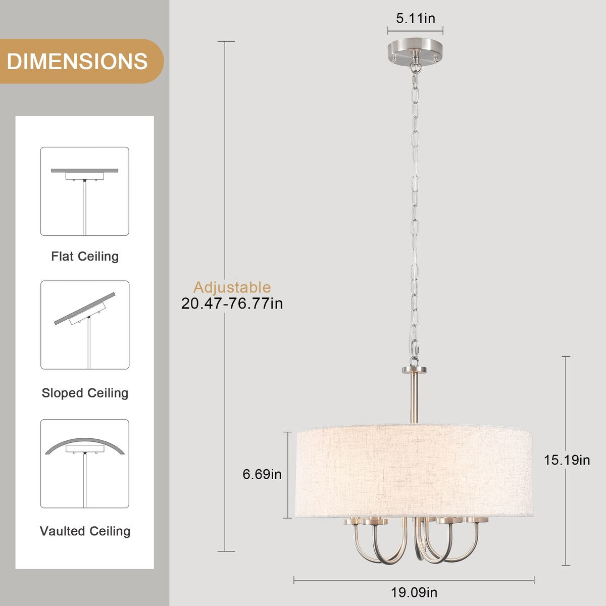 Lampada a soffitto moderna a 5 luci a semi-soffitto per sala da pranzo, camere da letto, soggiorno - N/A