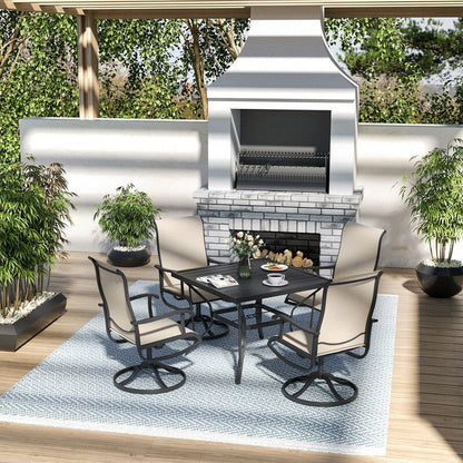 Set da pranzo da esterno in metallo da 5 pezzi con tavolo quadrato e sedie girevoli in Textilene