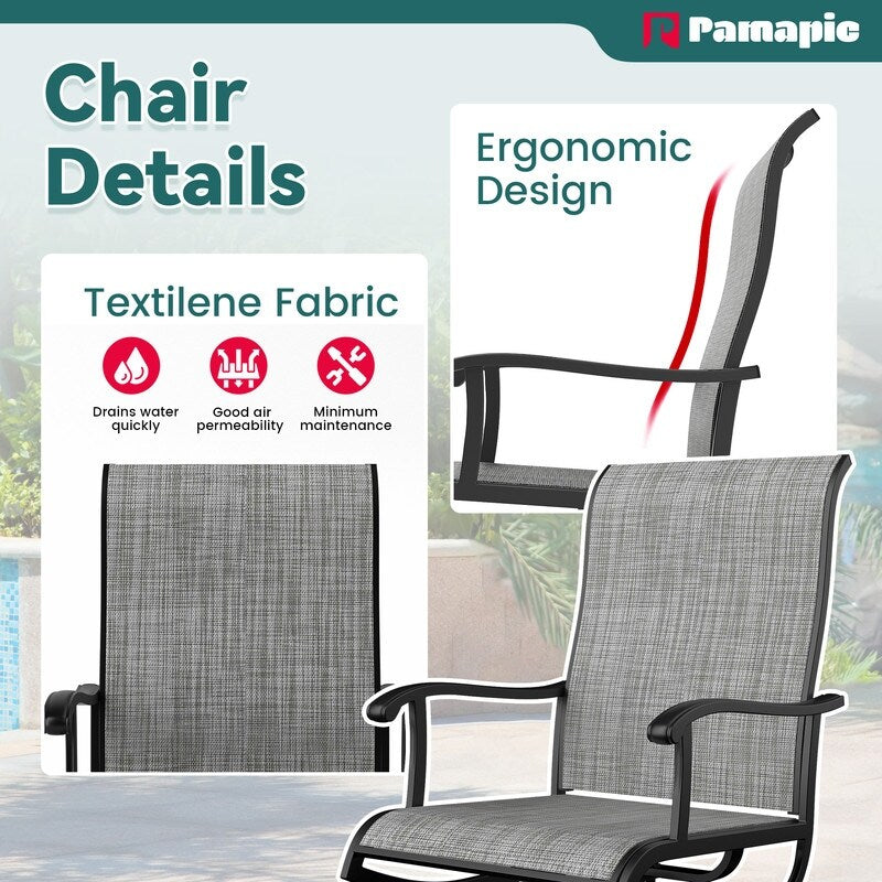 Set da pranzo da esterno in metallo da 5 pezzi con tavolo quadrato e sedie girevoli in Textilene