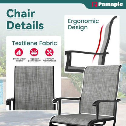 Set da pranzo da esterno in metallo da 5 pezzi con tavolo quadrato e sedie girevoli in Textilene