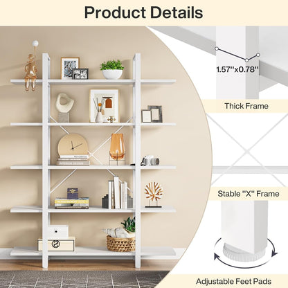 Scaffale a 5 ripiani, libreria in stile industriale vintage