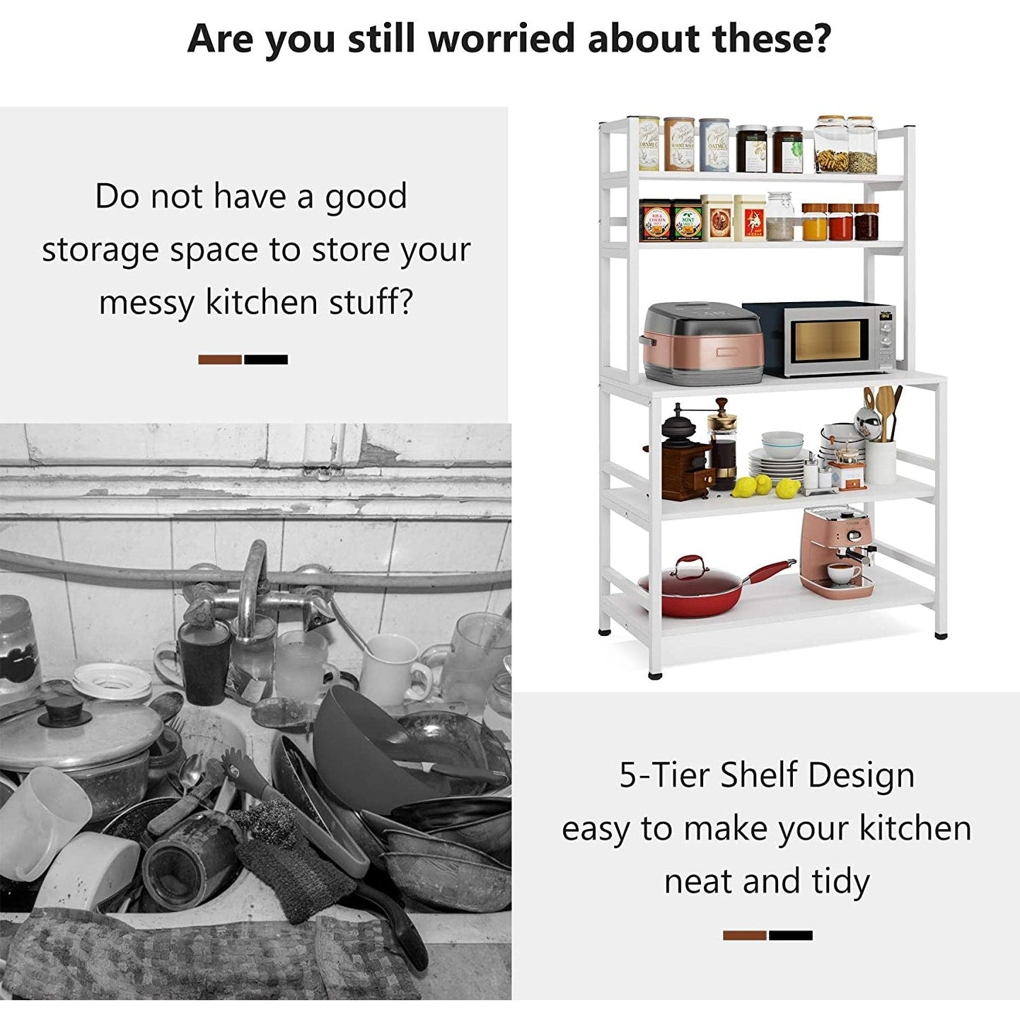 Ripiano portaoggetti da cucina a 5 livelli, supporto per forno a microonde, mobiletto da cucina industriale con ripiano.