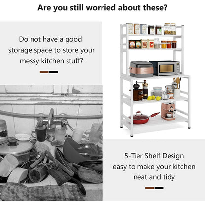 Ripiano portaoggetti da cucina a 5 livelli, supporto per forno a microonde, mobiletto da cucina industriale con ripiano.