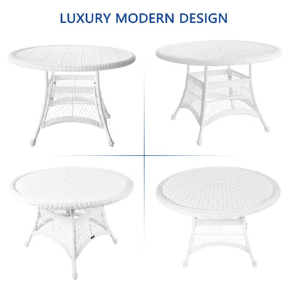 Set da pranzo in vimini intrecciato bianco, 5 pezzi