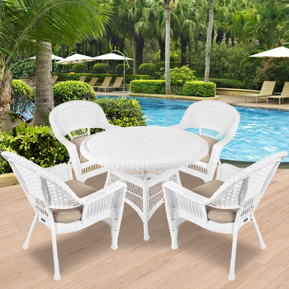 Set da pranzo in vimini intrecciato bianco, 5 pezzi