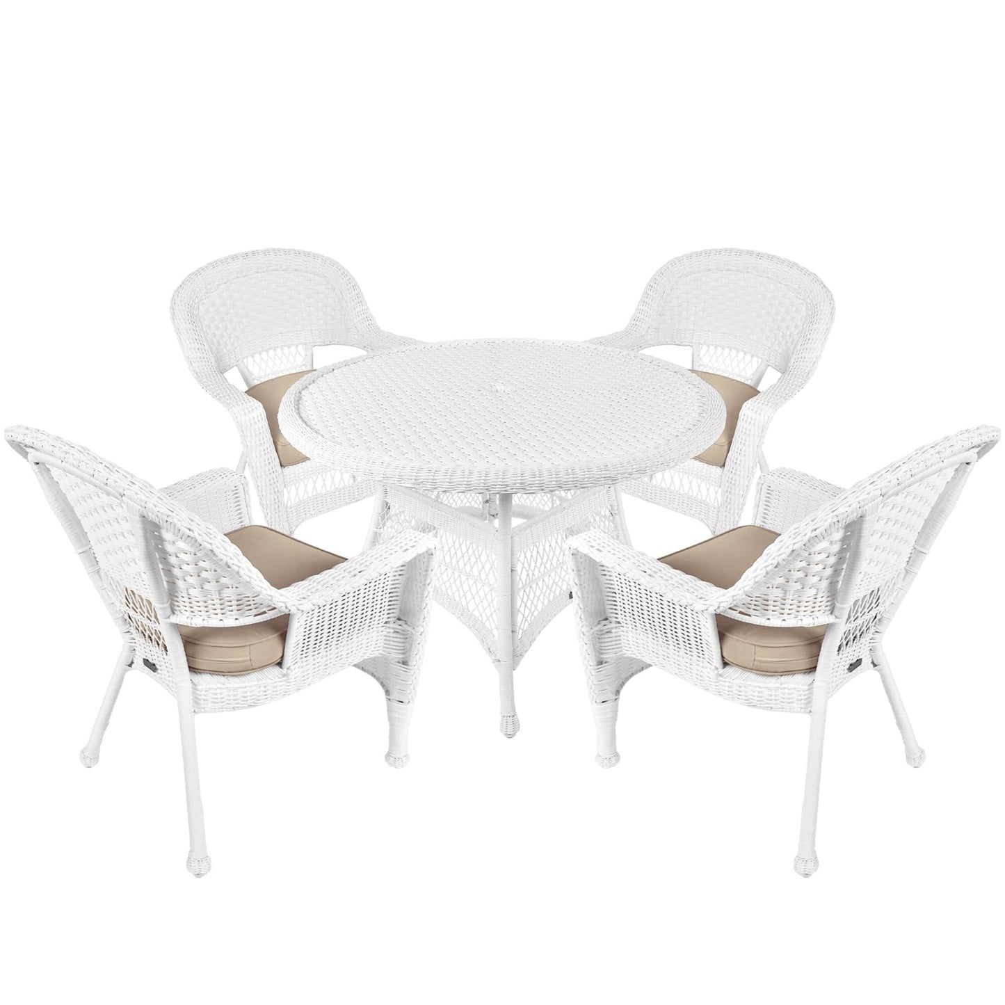 Set da pranzo in vimini intrecciato bianco, 5 pezzi