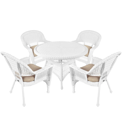 Set da pranzo in vimini intrecciato bianco, 5 pezzi