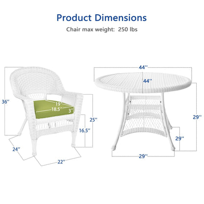 Set da pranzo in vimini intrecciato bianco, 5 pezzi