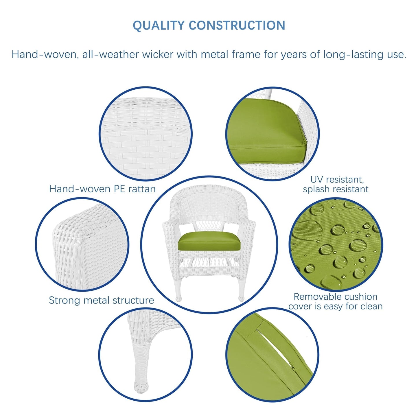 Set da pranzo in vimini intrecciato bianco, 5 pezzi