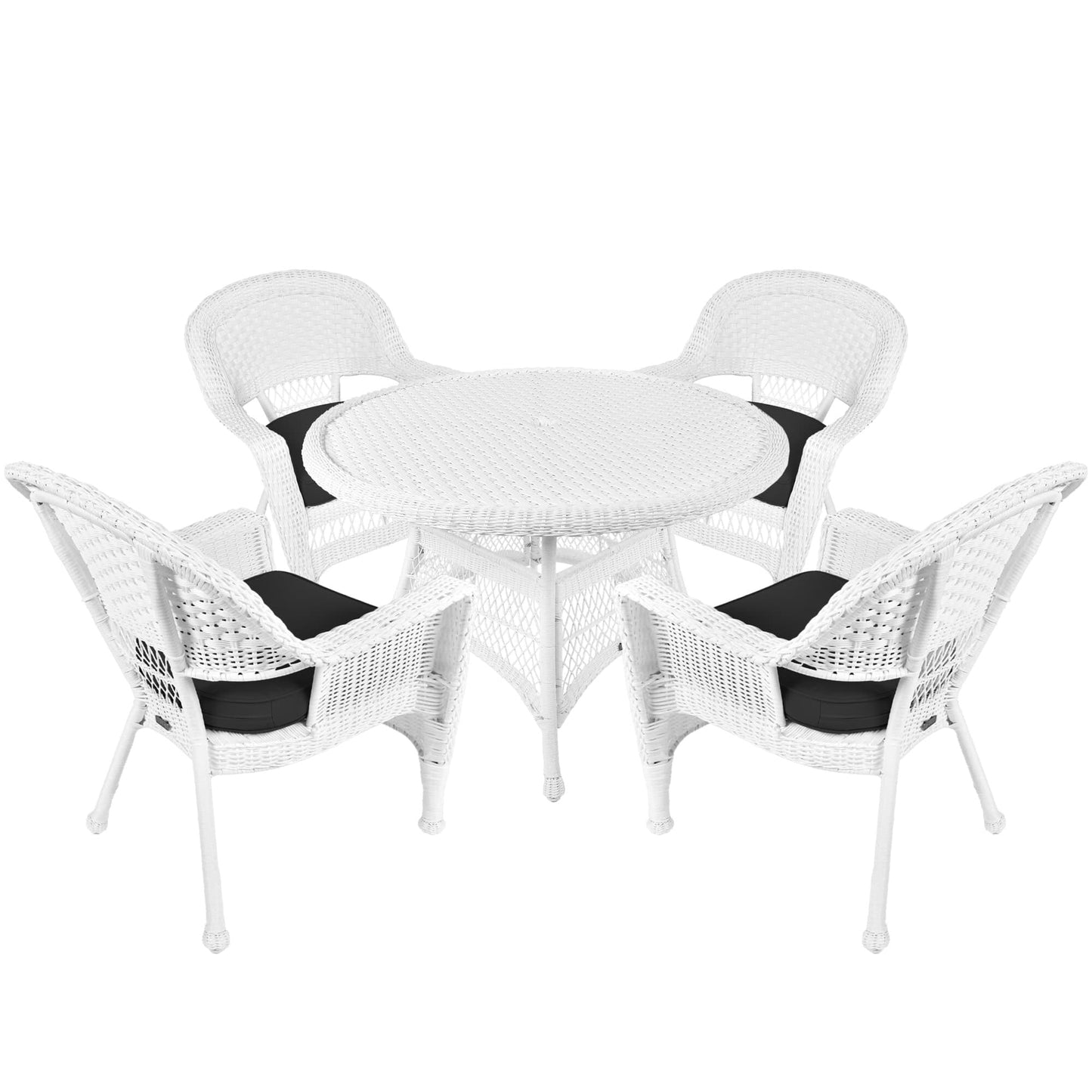 Set da pranzo in vimini intrecciato bianco, 5 pezzi
