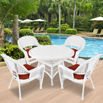 Set da pranzo in vimini intrecciato bianco, 5 pezzi