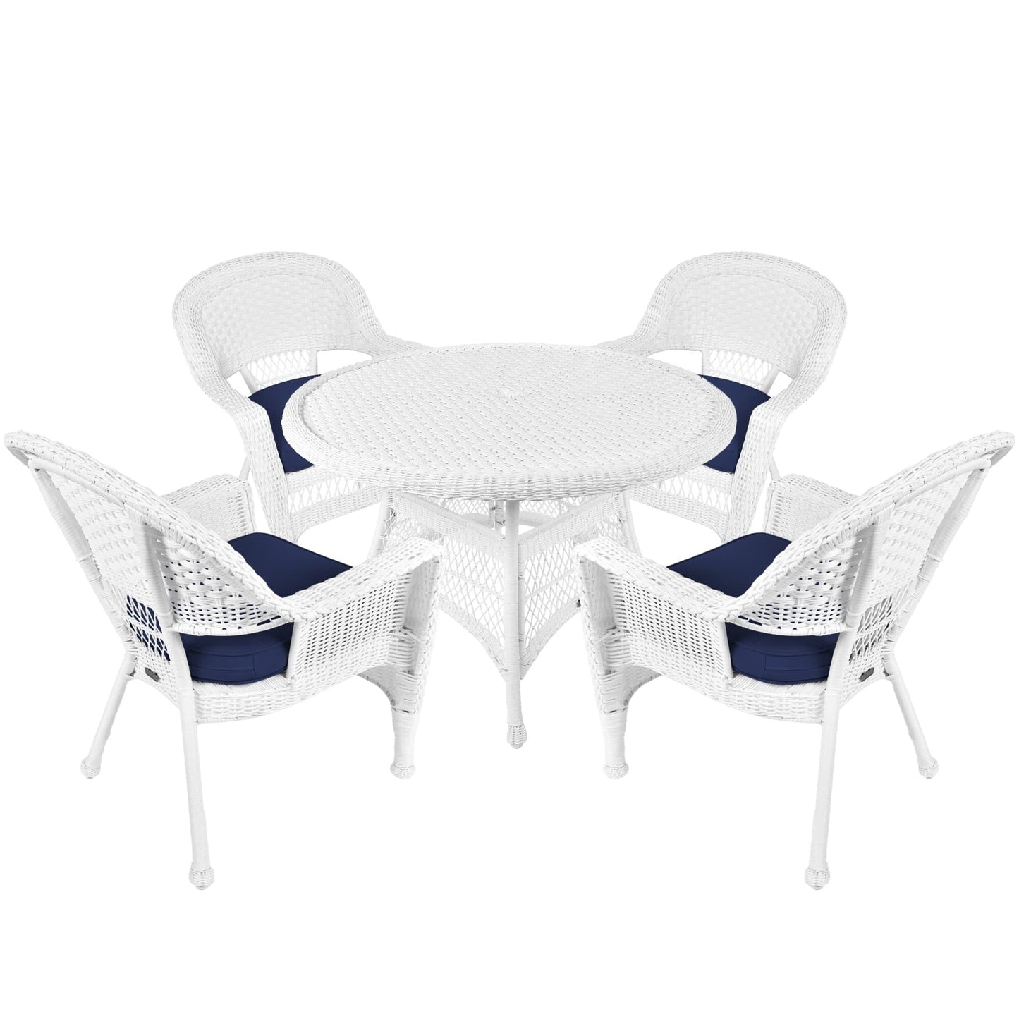 Set da pranzo in vimini intrecciato bianco, 5 pezzi
