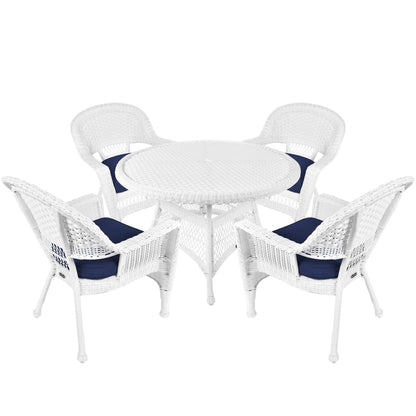 Set da pranzo in vimini intrecciato bianco, 5 pezzi