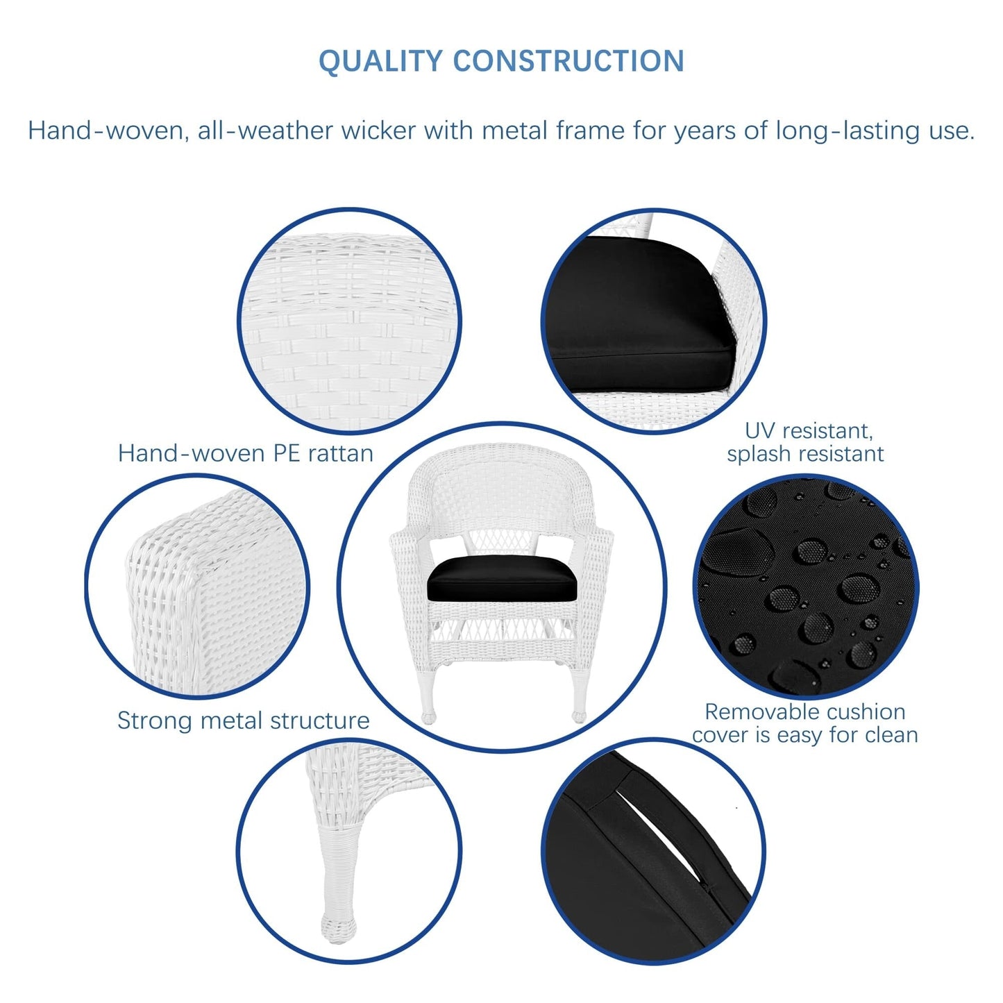 Set da pranzo in vimini intrecciato bianco, 5 pezzi