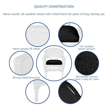 Set da pranzo in vimini intrecciato bianco, 5 pezzi