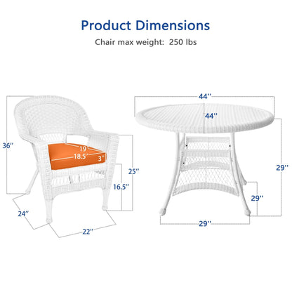Set da pranzo in vimini intrecciato bianco, 5 pezzi