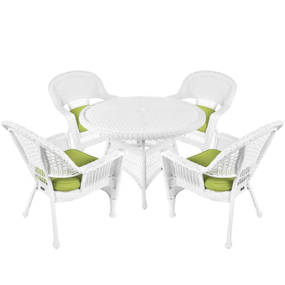 Set da pranzo in vimini intrecciato bianco, 5 pezzi