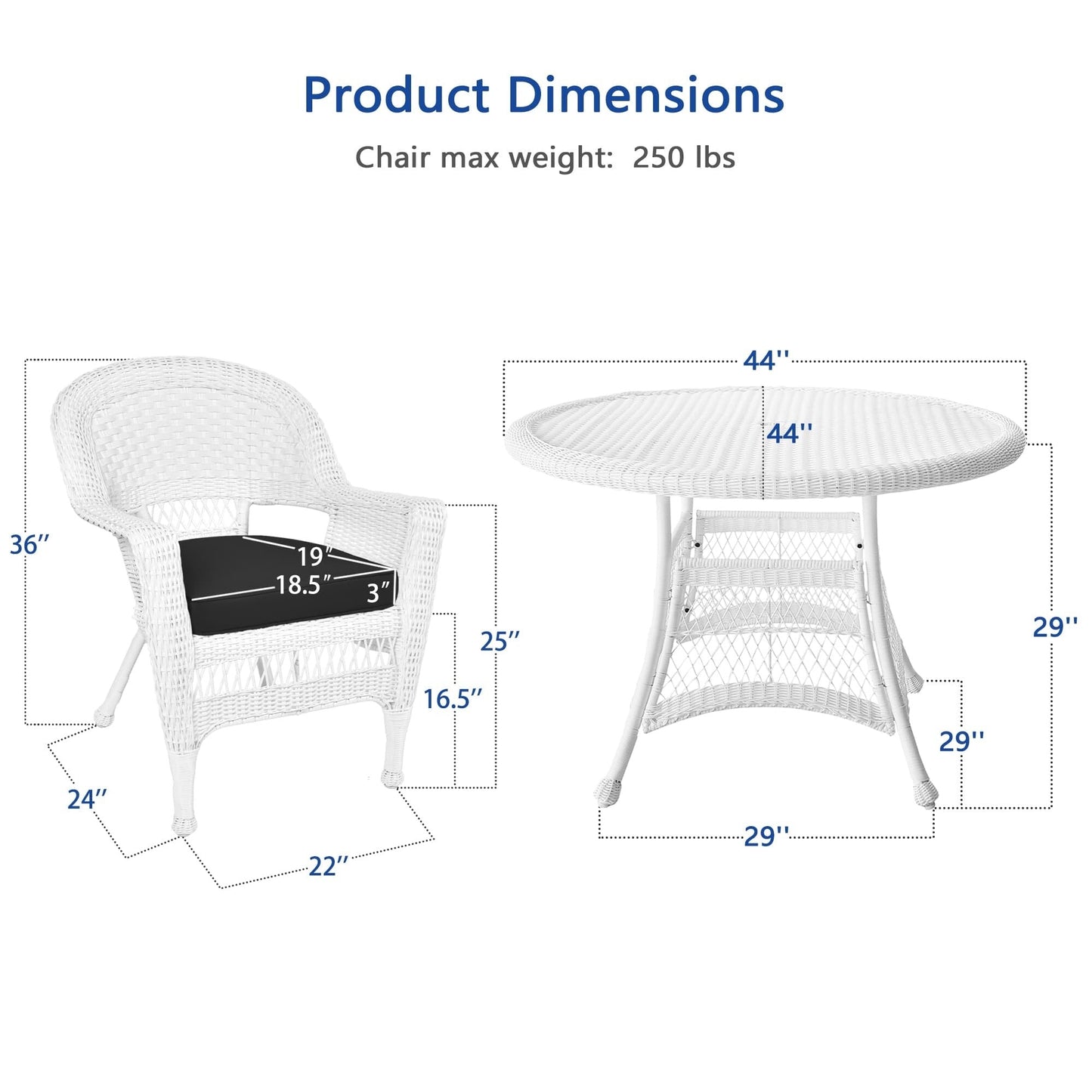 Set da pranzo in vimini intrecciato bianco, 5 pezzi