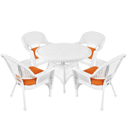 Set da pranzo in vimini intrecciato bianco, 5 pezzi