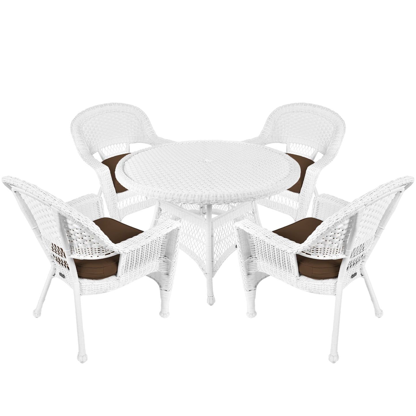 Set da pranzo in vimini intrecciato bianco, 5 pezzi