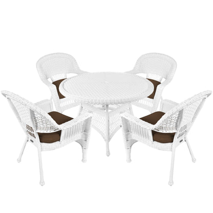 Set da pranzo in vimini intrecciato bianco, 5 pezzi