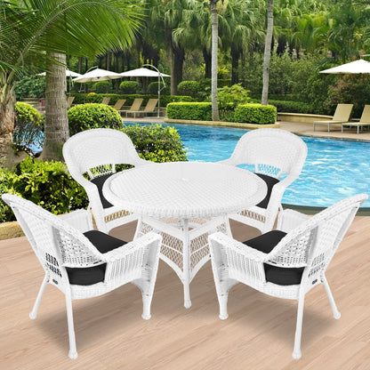 Set da pranzo in vimini intrecciato bianco, 5 pezzi
