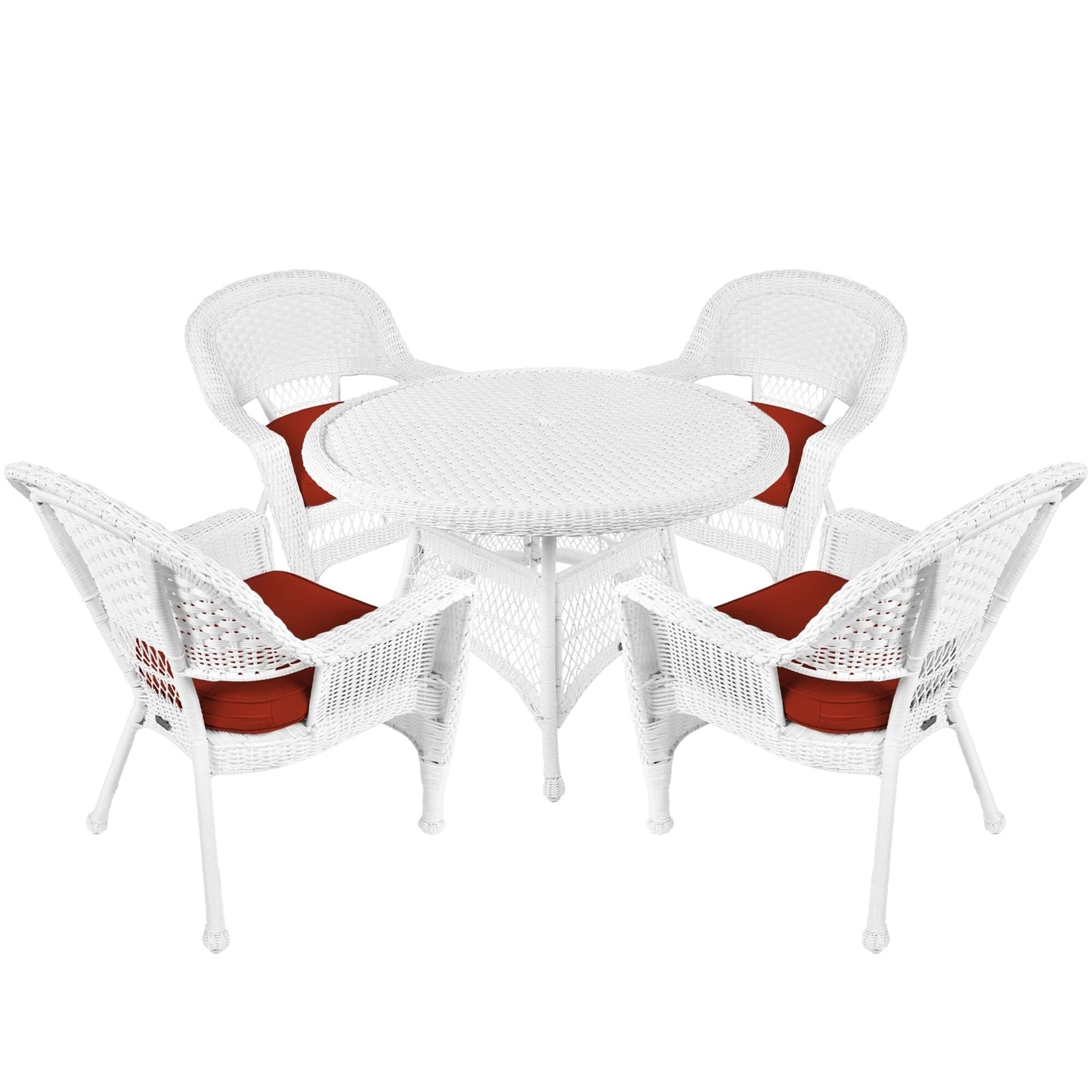 Set da pranzo in vimini intrecciato bianco, 5 pezzi