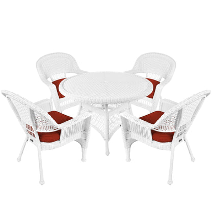 Set da pranzo in vimini intrecciato bianco, 5 pezzi