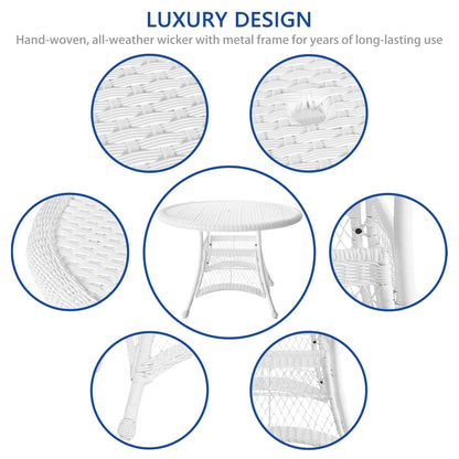 Set da pranzo in vimini intrecciato bianco, 5 pezzi